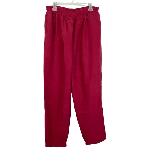 Vintage 80s 90s Silk Windbreaker Sweat Suit Jacket Pants Large Red Quilted - Picture 7 of 16